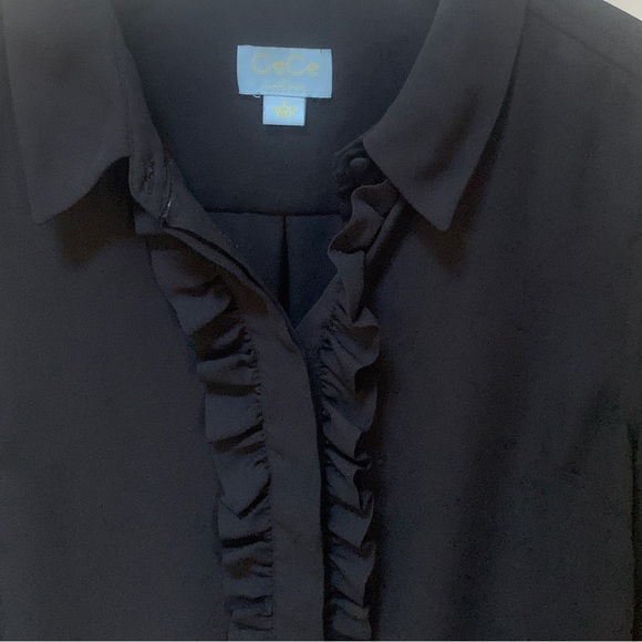 CeCe by Cynthia Steffe Black Ruffle Long Sleeve Button Front Top - Picture 1 of 6